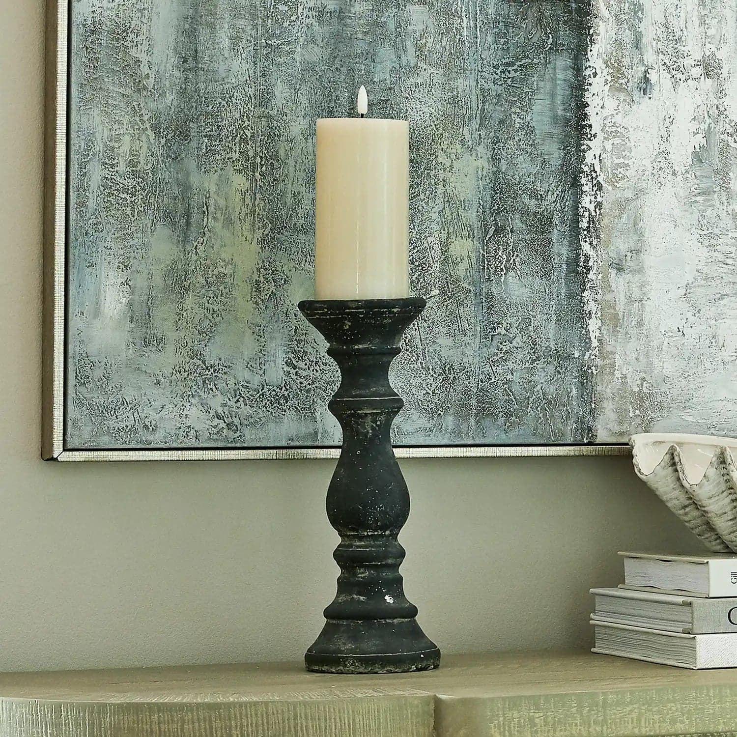 Beige LED Pillar Candle with Flickering Flame 15x8cm